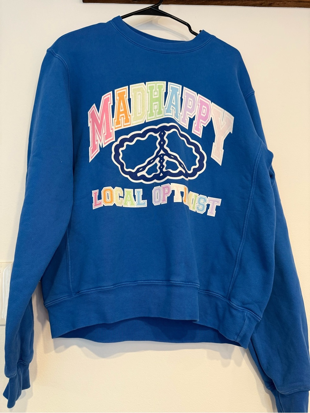 Madhappy Blue Crewneck Sweatshirt with Rainbow Graphic